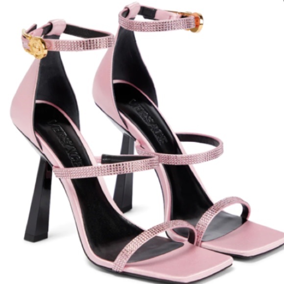 Fendi x Versace Pink Satin Crystal Embellished Ankle Strap Sandals - Picture 2 of 13
